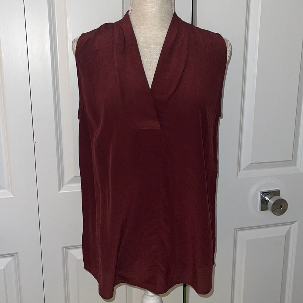 100% silk maroon mulberry sleeveless top - Picture 1 of 4